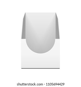 Mock Up Cardboard Blank Empty Display Show Box Holder. Fliers, Leaflets, Products. Front View. Illustration Isolated On White Background. Template Ready For Your Design. Vector EPS10