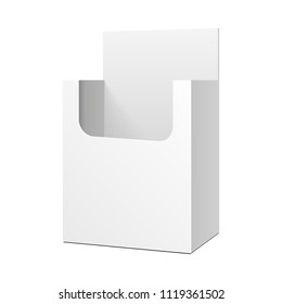Mock Up Cardboard Blank Empty Display Show Box Holder For Advertising Fliers, Leaflets, Products. Illustration Isolated On White Background. Template Ready For Your Design. Vector EPS10