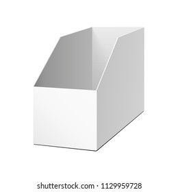 Mock Up Cardboard Blank Empty Display Show Box Holder For Advertising Fliers, Leaflets, Products. Illustration Isolated On White Background. Template Ready For Your Design. Vector EPS10