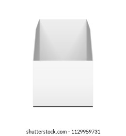 Mock Up Cardboard Blank Empty Display Show Box Holder. Fliers, Leaflets, Products. Front View. Illustration Isolated On White Background. Template Ready For Your Design. Vector EPS10