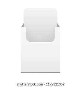 Mock Up Cardboard Blank Empty Display Show Box Holder. Fliers, Leaflets, Products. Front View. Illustration Isolated On White Background. Template Ready For Your Design. Vector EPS10