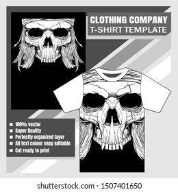 mock up clothing company, t-shirt template,skull hand drawing vector