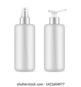 Mock up colorful bottles for cosmetics. Vector set of different shapes with reflection on white background.