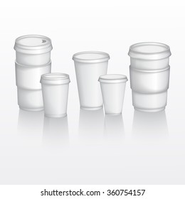 Mock up of cup. Paper and plastic disposable cups for coffee and