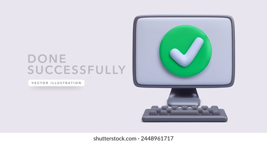 Mock up desktop computer in 3d realistic style isolated on light background. Vector illustration