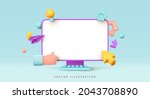 Mock up Desktop computer. Screen device mockup blank  monitor.  Creative concept idea. Realistic 3d design icons. Configure, web repair, maintenance and setting website. Vector illustration