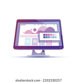 Mock up Desktop computer. Screen device mockup blank monitor. Creative concept idea. Realistic 3d design icons. Configure, web repair, maintenance and setting website. Vector illustration