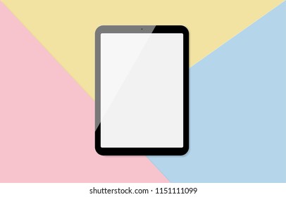 Mock up of digital tablet on pastel color background, flat lay. Vector illustration 