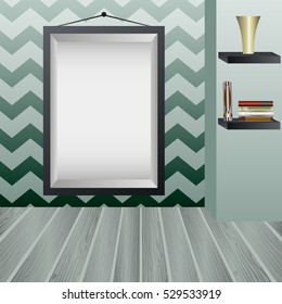Mock up frame with modern room interior and furniture, empty frame on the wall, interior template