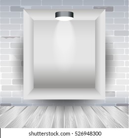 mock up frame in the room with brick wall and wooden floor, poster template, room interior template