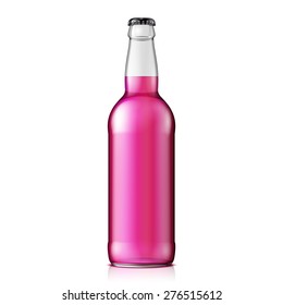 Mock Up Glass Raspberry Strawberry Cherry Lemonade Cola Clean Bottle Pink On White Background Isolated. Ready For Your Design. Product Packing. Vector EPS10 