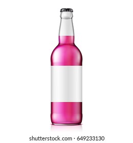 Mock Up Glass Raspberry Strawberry Cherry Lemonade Cola Clean Bottle Pink On White Background Isolated. Ready For Your Design. Product Packing. Vector EPS10 