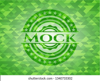 Mock green emblem. Mosaic background