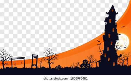 Mock Up Halloween 2020. City panorama in halloween style. Scary halloween isolated background. Orange and yellow background. Vector illustration.