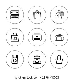 Mock icon set. collection of 9 outline mock icons with bag icons. editable icons.