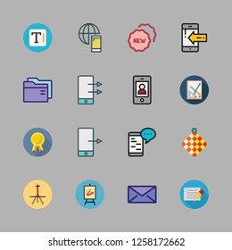 mock icon set. vector set about badge, canvas, smartphone and envelope icons set.