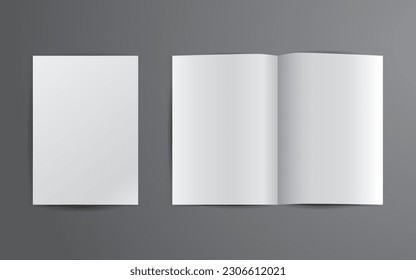 Mock up for information presentation on two pages of blank A4 white paper on a dark background. brochures or pictures