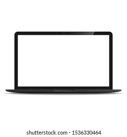 Mock up Laptop computer ultrabook dark with blank white screen realistic icon. Template for mockup user interface design isolated on white background. Vector illustration