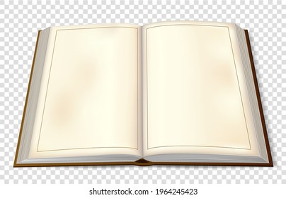 Mock up of a large antique open book in perspective with realistic shadows. Alternatively, it can be used for your design work. Vector illustration.