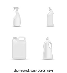 mock up liquid laundry detergent package, realistic set of  blank plastic white bottles. Mockup for brand and package design