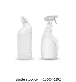 mock up liquid laundry detergent package, realistic set of  blank plastic white bottles. Mockup for brand and package design