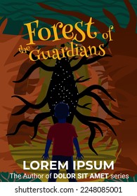 mock up of made up book called forest of the guardians  suitable for illustration for fantasy book cover