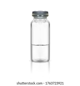 Mock up medical glass bottle with rubber gray cap. Vector illustration isolated on a white background.