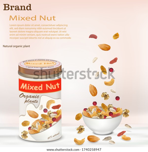 Download Mock Mixed Nut Packaging Realistic Vector Stock Vector Royalty Free 1740258947