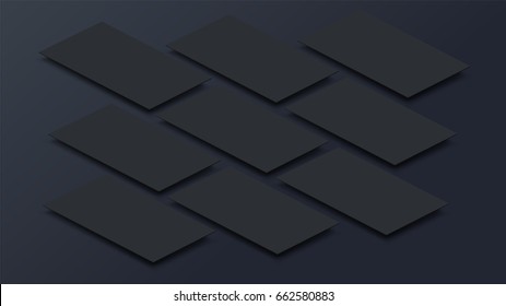 Mock up mobile app interface in 3D perspective view. Blank app screen. Horizontal aspect ratio in black color tone created by vector easy to use for user interface and user experience design.