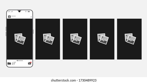 The mock up of the mobile application on the screen of a realistic smartphone. Smartphone with carousel interface post on social network.