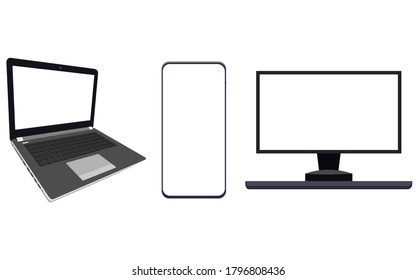 Maquina los dispositivos móviles con pantalla en blanco. Perfecto para una infografía de plantilla o presentación de la interfaz. Nueva ilustración vectorial de imitación 