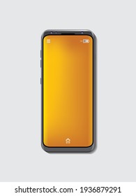 Mock up mobile phone space gray color and orange wallpaper background