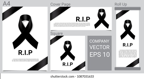 Mock Up Mourning Symbol With Black Respect Ribbon On White Background Banner. RIP Funeral Card Vector Illustration.