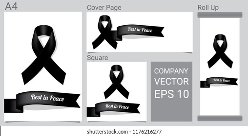 Mock up Mourning symbol with Black Respect ribbon on white background Banner. Rest in Peace Funeral card Vector Illustration.
