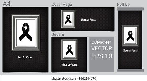 Mock up Mourning symbol with Black Respect ribbon on white background Banner. Rest in Peace Funeral card Vector Illustration.
