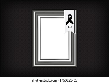 Mock up Mourning symbol with Black Respect ribbon and Frame on Texture background Banner. Rest in Peace Funeral card Vector Illustration.