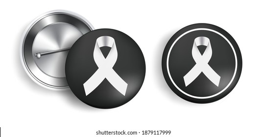 Mock up Mourning symbol with Black Respect ribbon on Badge Pin background Banner. Rest in Peace Funeral card Vector Illustration.