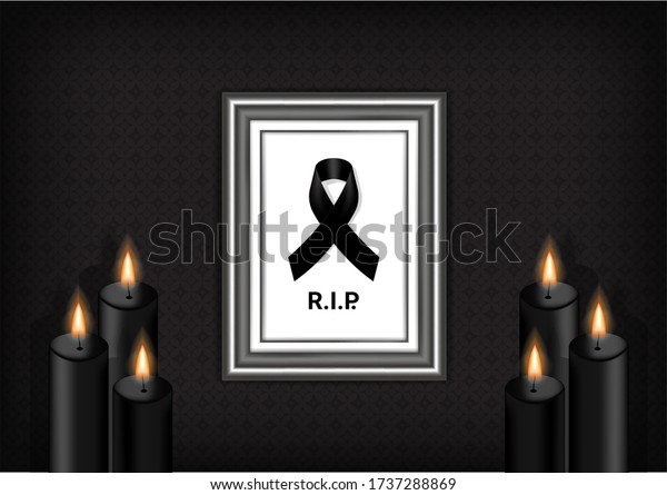 Mourning Symbol With Black Ribbon Around White Candle Light In