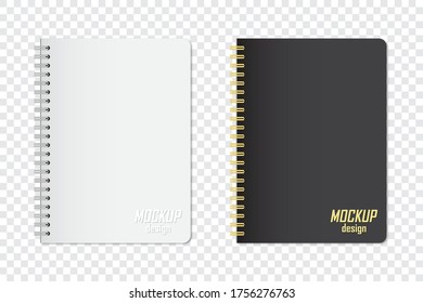Mock up of notebook in two colors with shadow on a transparent background