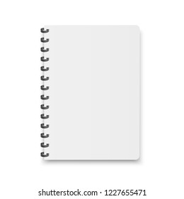Mock up of organizer or diary isolated. A4. Blank notebook, copybook, menu with metallic spiral.