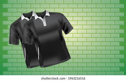 Mock up of pair of T shirts on abstract green background