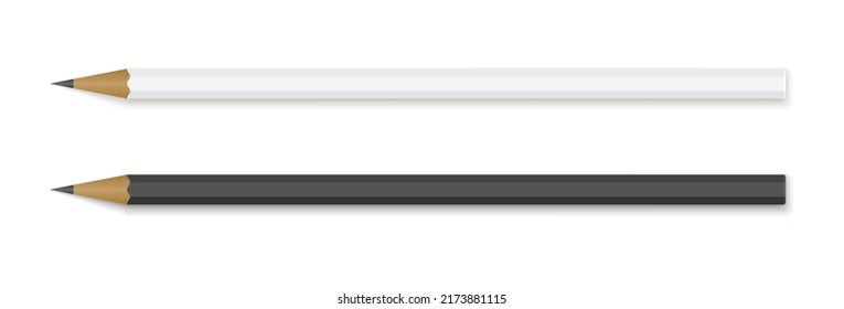 Mock up pencil. White and black realistic pencils with soft shadow.