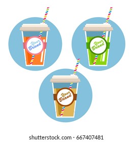  Mock up plastic cups. Identity template for your brand soft drinks