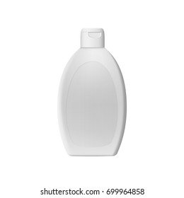 Mock up of plastic package for shampoo, cream or lotion isolated. Vector white bottle with shadow on white background. 