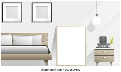 Mock up poster frame in bedroom , Interior background , vector , illustration