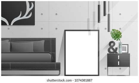 Mock up poster frame in bedroom , Interior background , vector , illustration