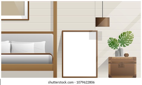 Mock up poster frame in bedroom , Interior background , vector , illustration