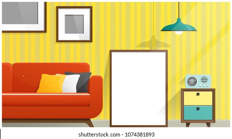 Mock up poster frame in living room , Interior background , vector , illustration