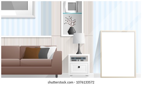 Mock up poster frame in living room , Interior background , vector , illustration