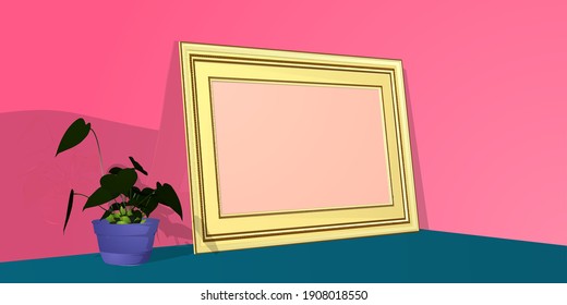 Mock up poster frame in modern interior background, living room,flowers and photo frames.3D vector.easy to use and customize.eps10.